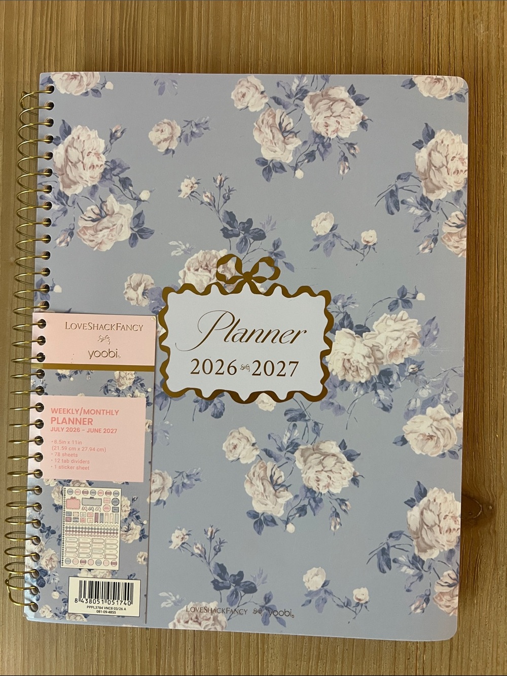 Yoobi Love Shack Fancy Blue Purple Floral Planner 2026-2027 Agenda stickers